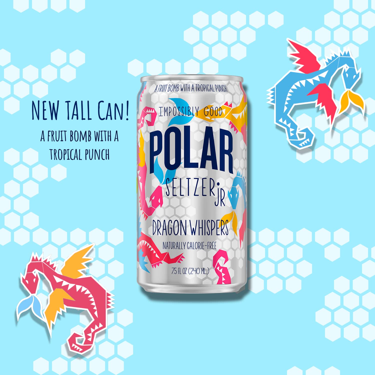 POLAR 100% Natural Seltzer Jr - Dragon Whispers - Sugar Free, No Juice or Artificial Sweeteners - 7.5 FL OZ (24 Pack) - Refreshing Sparkling Water by LastFuel - Perfect for Parties, Office Hydration & Healthy Lifestyle