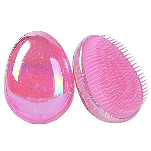 2 Pack Egg Shaped Hair Combs - Anti Static Detangling Brush for Women & Men, Knot-Free Massage Comb for Curly, Long, Thick, Dry or Wet Hair - Portable Oval Hairbrush for Kids & Adults (Pink) - Perfect for Travel, Home & Salon Use