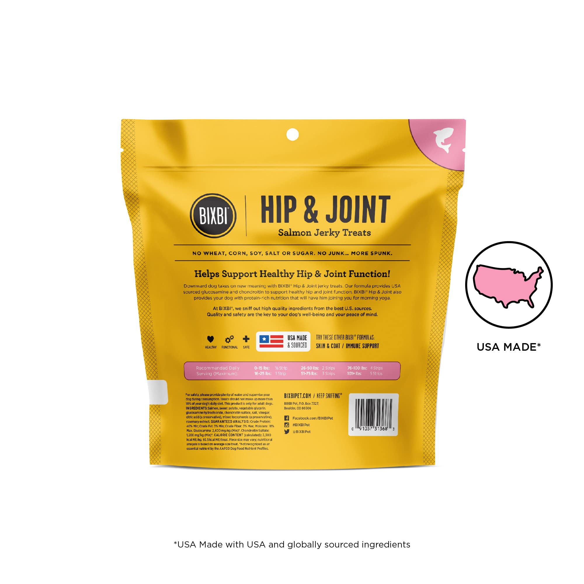 BIXBI Hip & Joint Support Salmon Jerky Dog Treats, 10 Oz - Grain Free, High Protein Dog Chews with Glucosamine & Chondroitin - Antioxidant Rich, USA Made, No Fillers - Perfect for Senior Dogs & Joint Health Maintenance