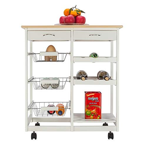 Portable Kitchen Cart with 2 Drawers, 2 Wine Racks & 3 Storage Baskets - White | Fast 3-7 Day Delivery | Ideal for Small Kitchens, Dining Rooms & Outdoor Entertaining