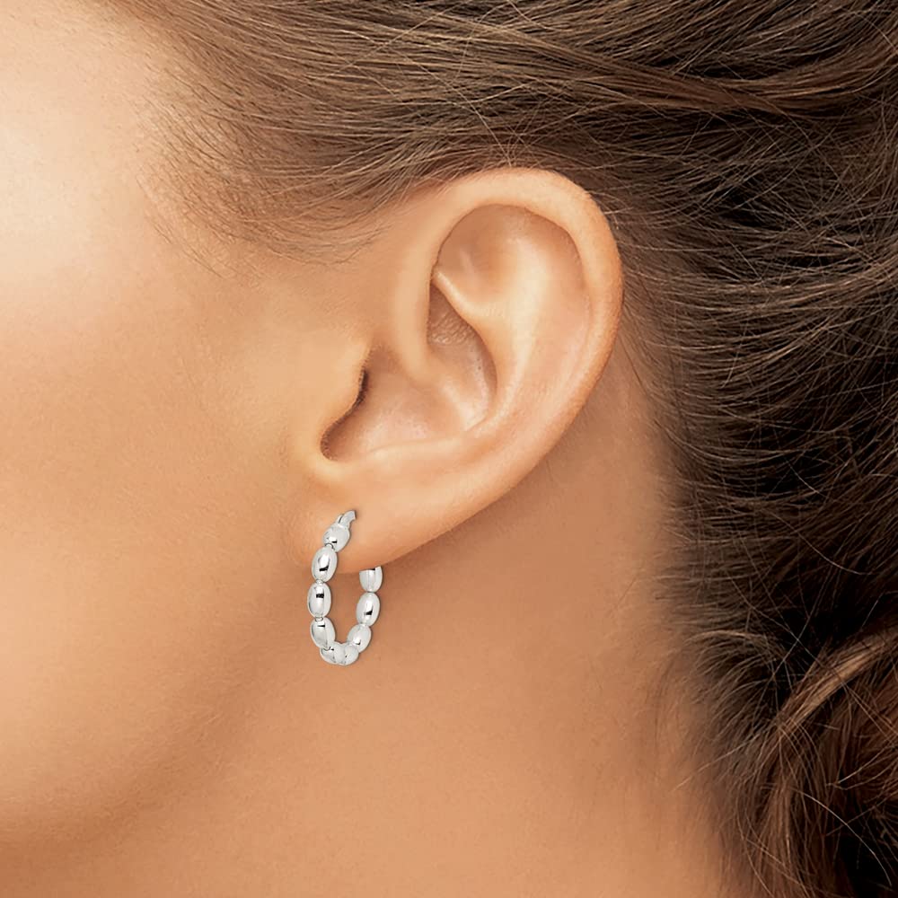 925 Sterling Silver Beaded Hoop Earrings - 24mm x 22mm | Dainty Minimalist Jewelry for Women | Perfect for Everyday Wear, Parties & Gifts
