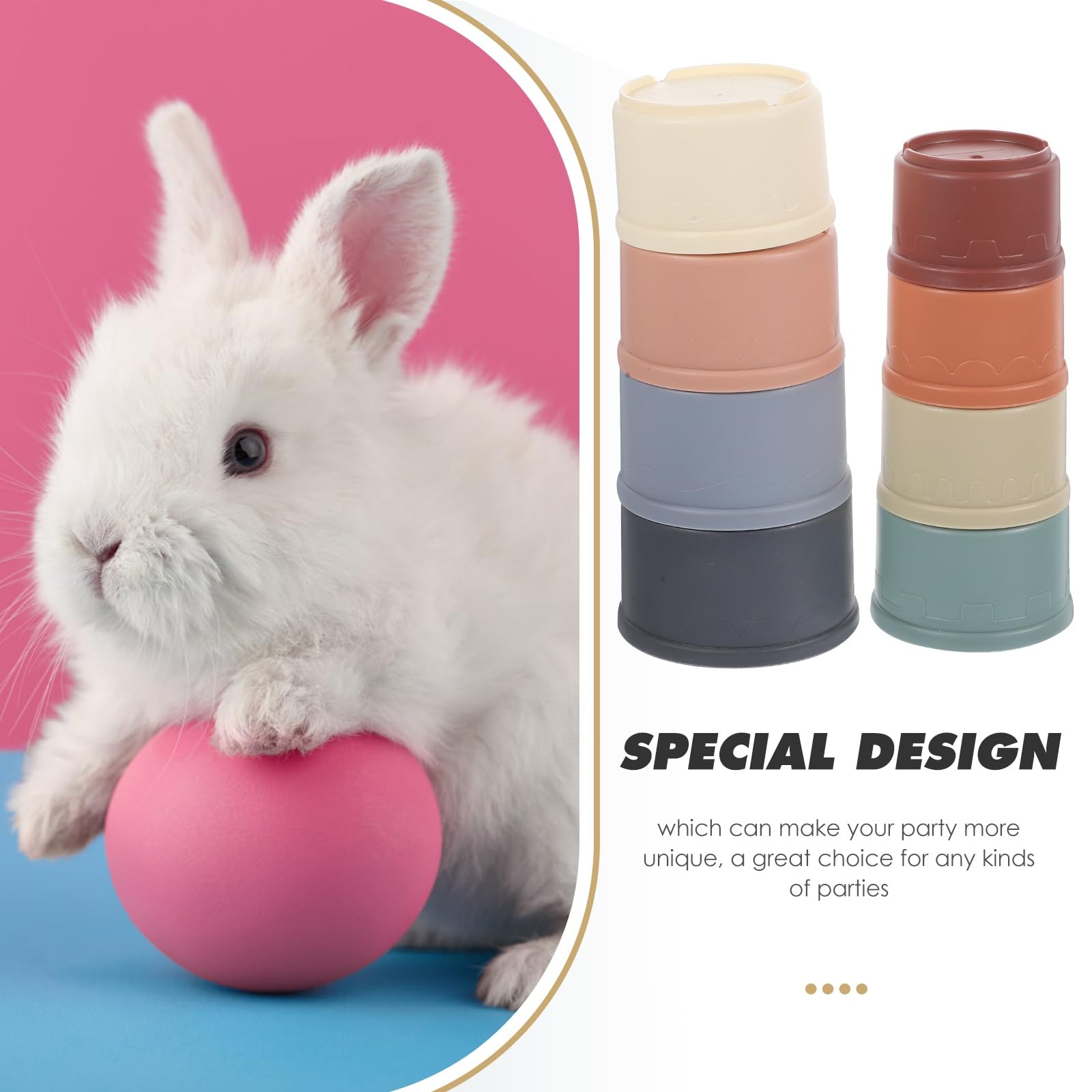Yadiana Bunny Stacking Cups - 8Pcs Silicone Baby Stacking Toys for 6-12-18 Months, Educational Teething Toy for Infants & Toddlers, Cute Rabbit-Shaped Stackable Cups for Sensory Play, Bath Time & Early Learning Activities