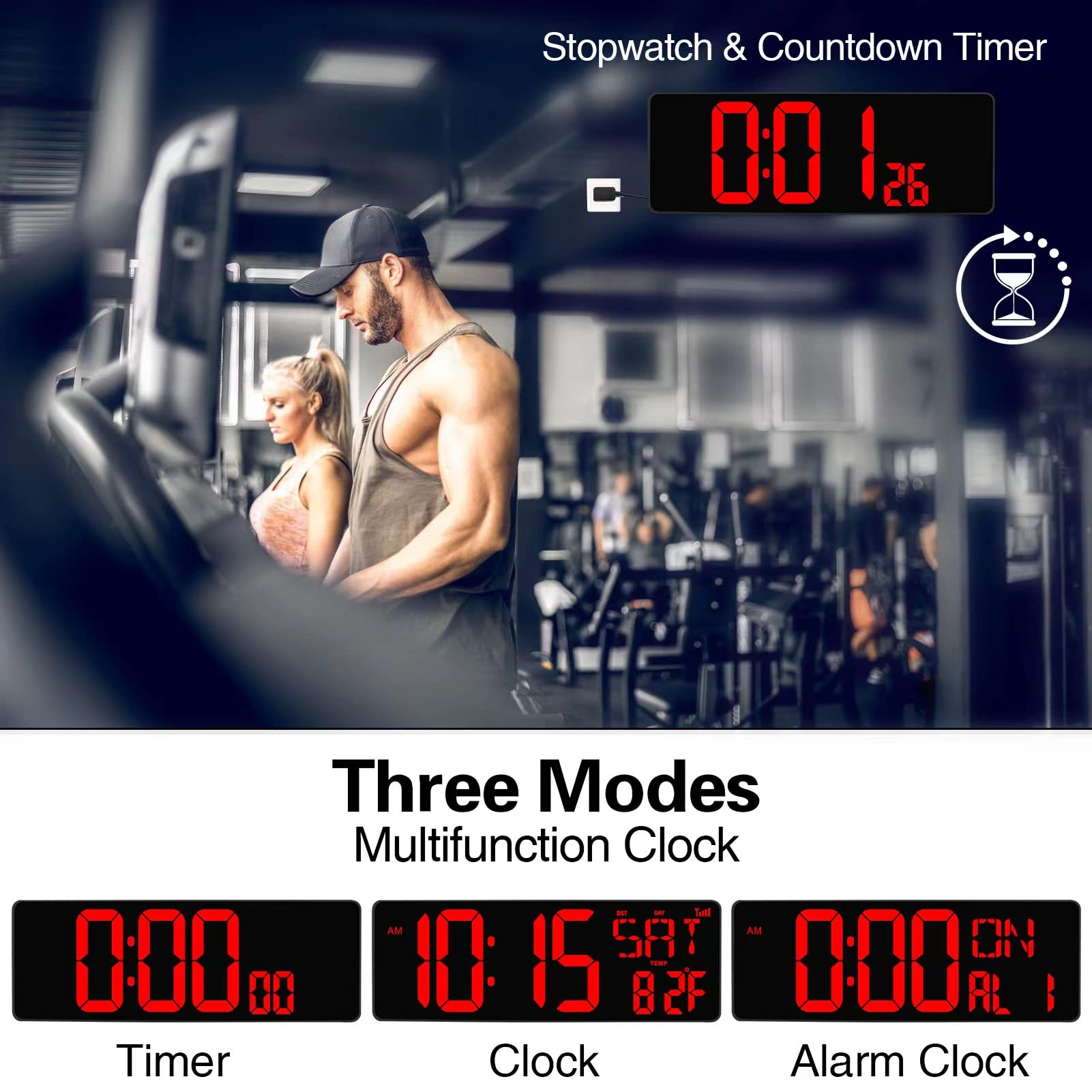 XREXS 16.5 Inch Large Digital Wall Clock with WiFi Sync - Big LED Display Shows Time, Temperature, Date & Week - Remote Control Alarm Clock with Auto-Dimming for Home, Office, Classroom and Bedroom