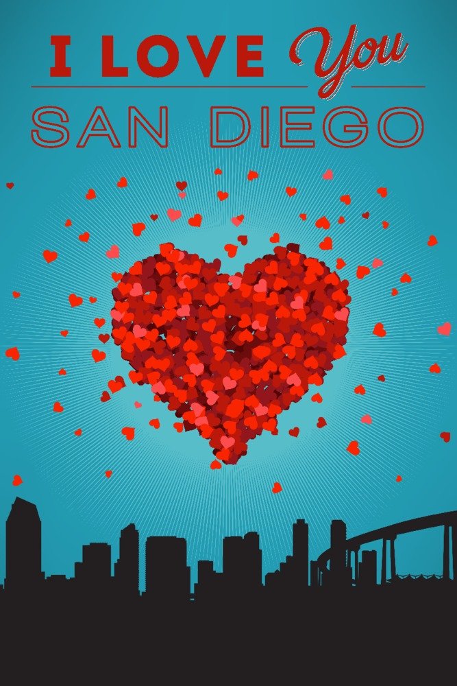 I Love You San Diego California Wall Art Poster - 12x18 Inches Home Decor for Living Room, Bedroom & Office - Perfect Gift for San Diego Lovers