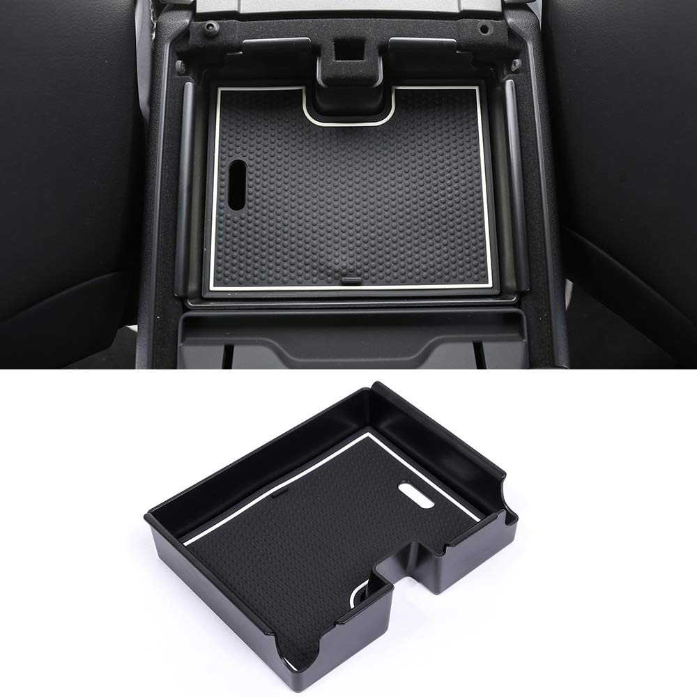 Black Car Armrest Storage Box with Non-Slip Mat - Plastic Phone Organizer Holder Tray Compatible with Land Rover Range Rover Evoque 2012-2018 | Perfect for Storing Phones, Keys & Small Accessories While Driving