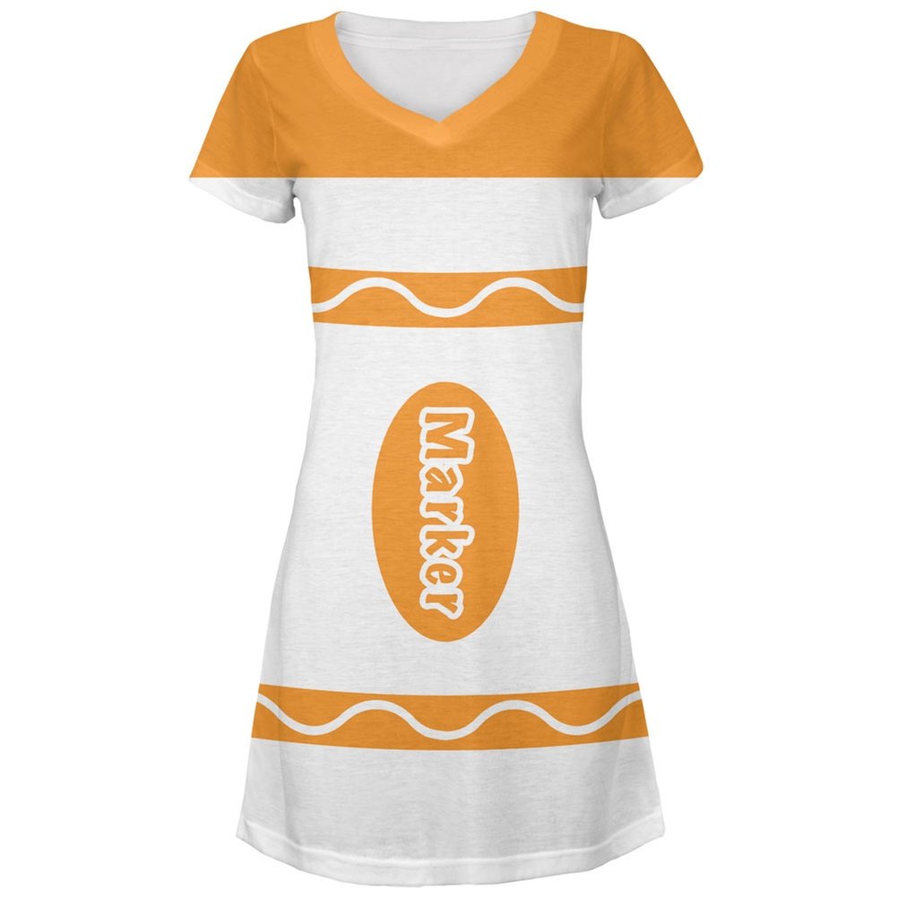 Orange All Over Juniors Cover-Up Beach Dress - Cute Marker Costume for Pool Parties, Summer Vacations & Beach Getaways