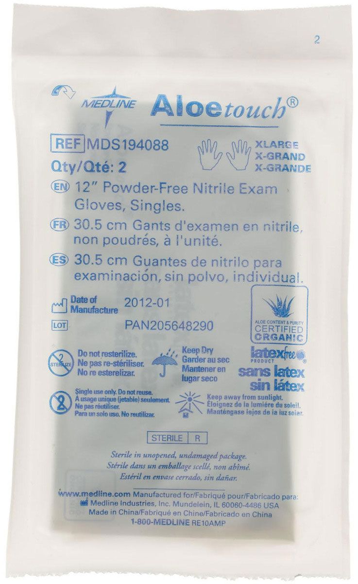 AloeTouch Sterile 12 Inch Powder-Free Nitrile Exam Gloves - Latex-Free Medical Gloves for Healthcare, Tattoo & Food Handling - Box of 100 Disposable Protective Gloves
