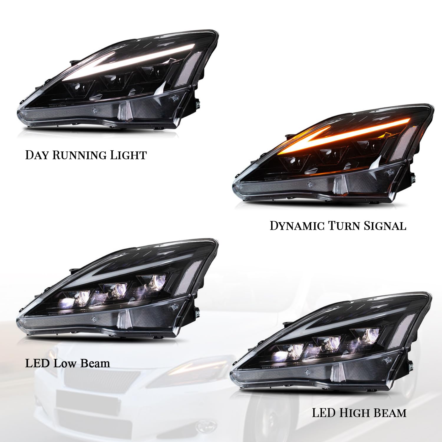 HCMOTIONZ Headlights for Lexus IS250/350 2006-2014 with DRL & Sequential Turn Signals - Perfect for Night Driving & Car Upgrades