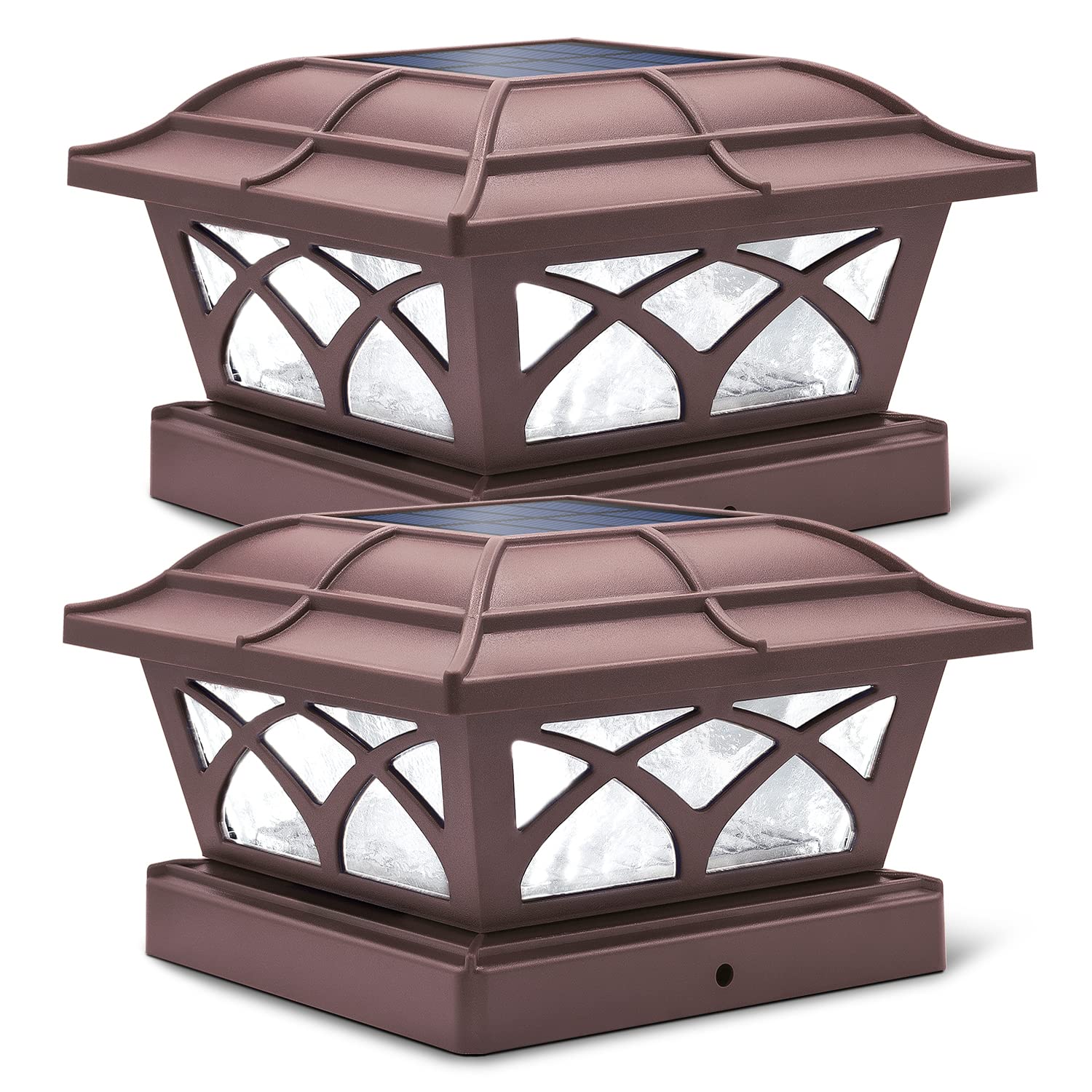 SIEDiNLAR Solar Post Cap Lights Outdoor - 8 LED Glass Lights with Warm White & Cool White Modes for 4x4 5x5 6x6 Wood Posts - Waterproof Deck Fence Patio Lighting (2 Pack) - Perfect for Garden Pathway, Backyard and Landscape Decoration