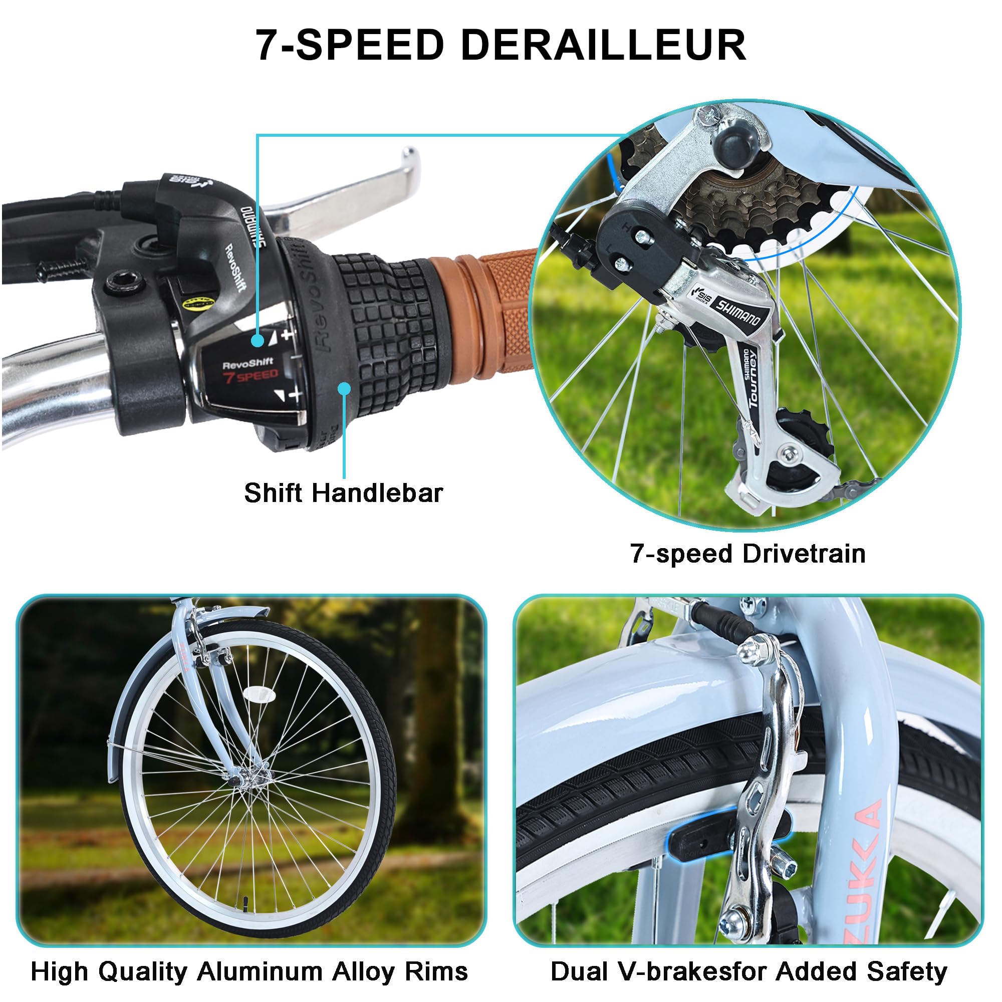 26 Inch Women's Beach Cruiser Bike - 7 Speed Commuter Bicycle with Lightweight High Carbon Steel Frame, Alloy Wheels, Platform Pedals & Comfortable Padded Seat | Perfect for Coastal Rides, City Commuting & Leisure Cycling