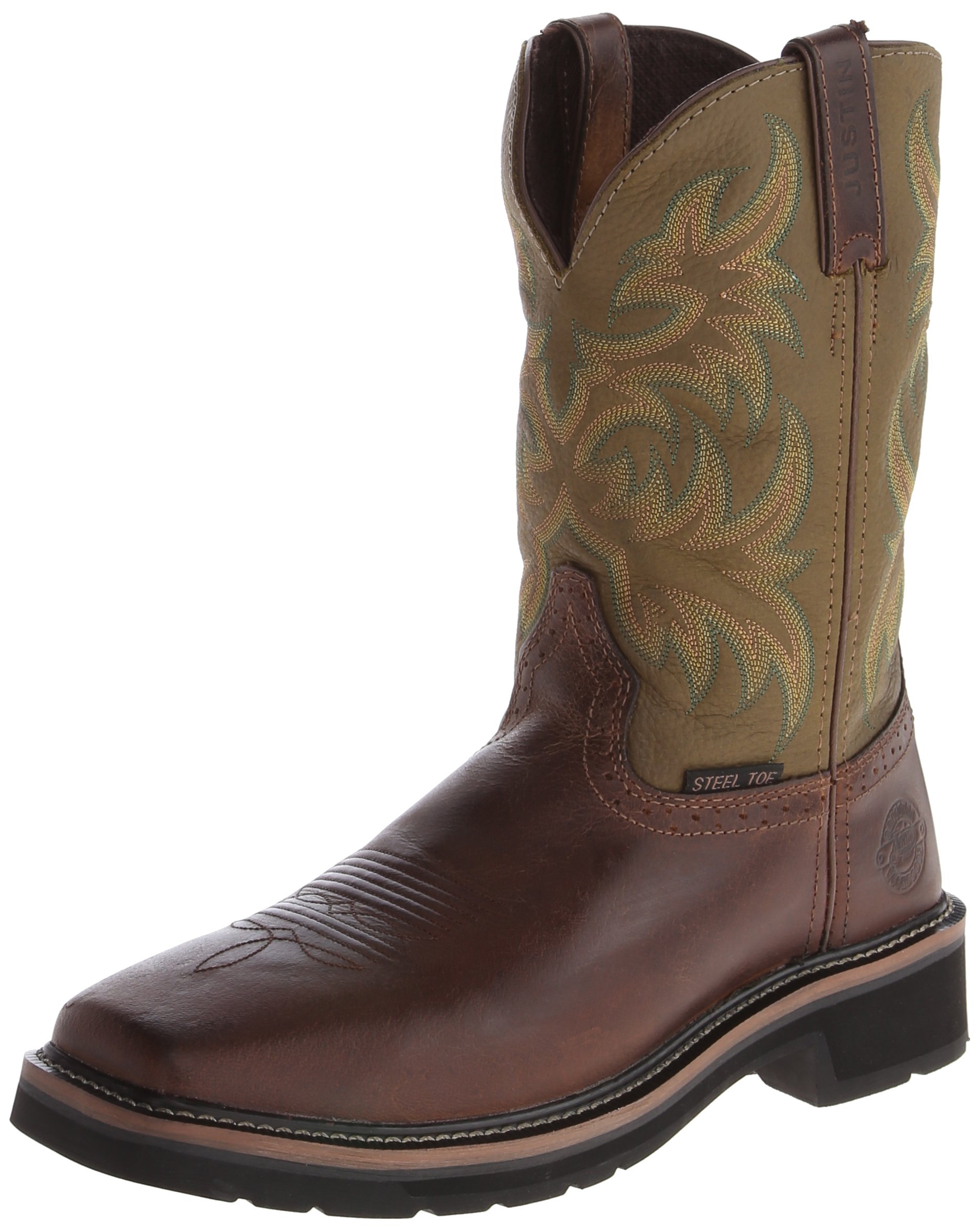 Justin Original Work Boots for Men - Durable Stampede Boots with Steel Toe & Slip-Resistant Sole | Perfect for Construction, Ranch Work & Outdoor Activities