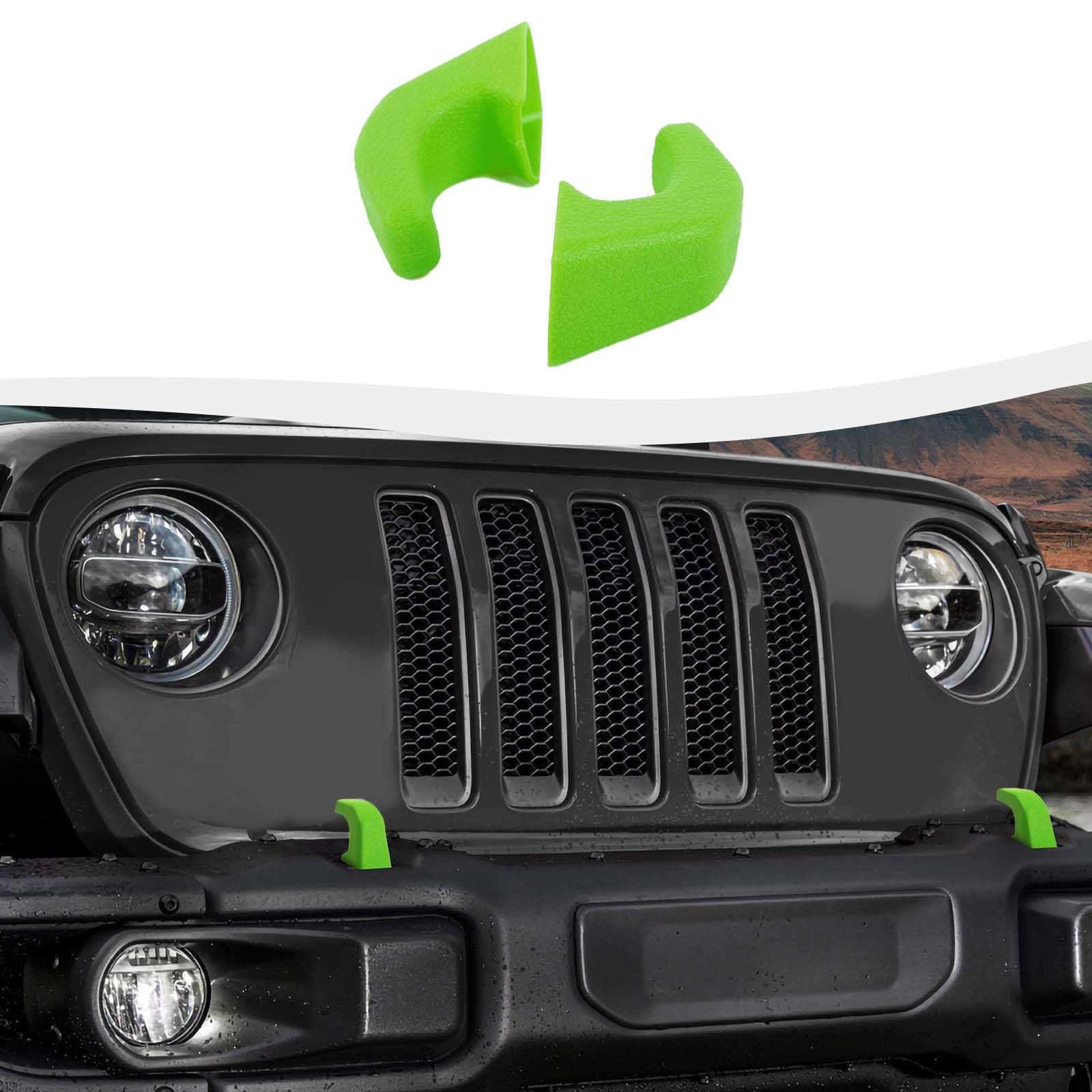 2Pcs Bumper Tow Hook Covers for 2007-2018 Jeep Wrangler JK/JKU & 2018-2025 JL/JLU/Gladiator JT - Durable Exterior Accessories in Green | Off-Road Protection & Style Upgrade