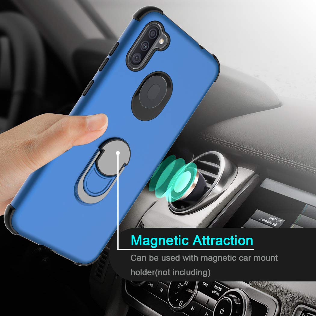 Shockproof Samsung Galaxy A11 Case with Screen Protector & Ring Holder Kickstand - Compatible with SM-A115F (Blue) | Perfect for Daily Protection, Hands-Free Viewing & Secure Grip