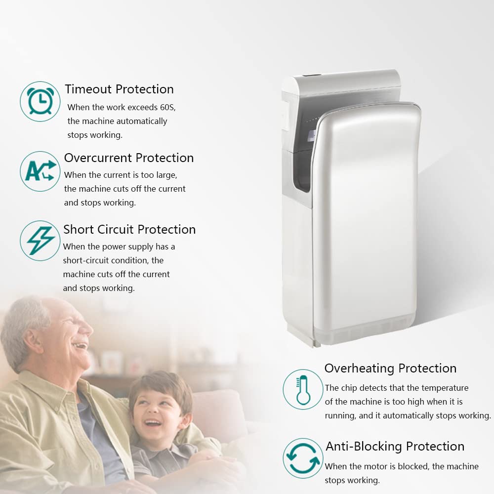 2000W High-Speed Vertical Hand Dryer - Commercial Automatic Hand Dryer with Hot/Cold Air Switch & Water Collection - Dries Hands in 5-7 Seconds - Ideal for Bathrooms, Restaurants, Hotels, and Public Restrooms (Gold)