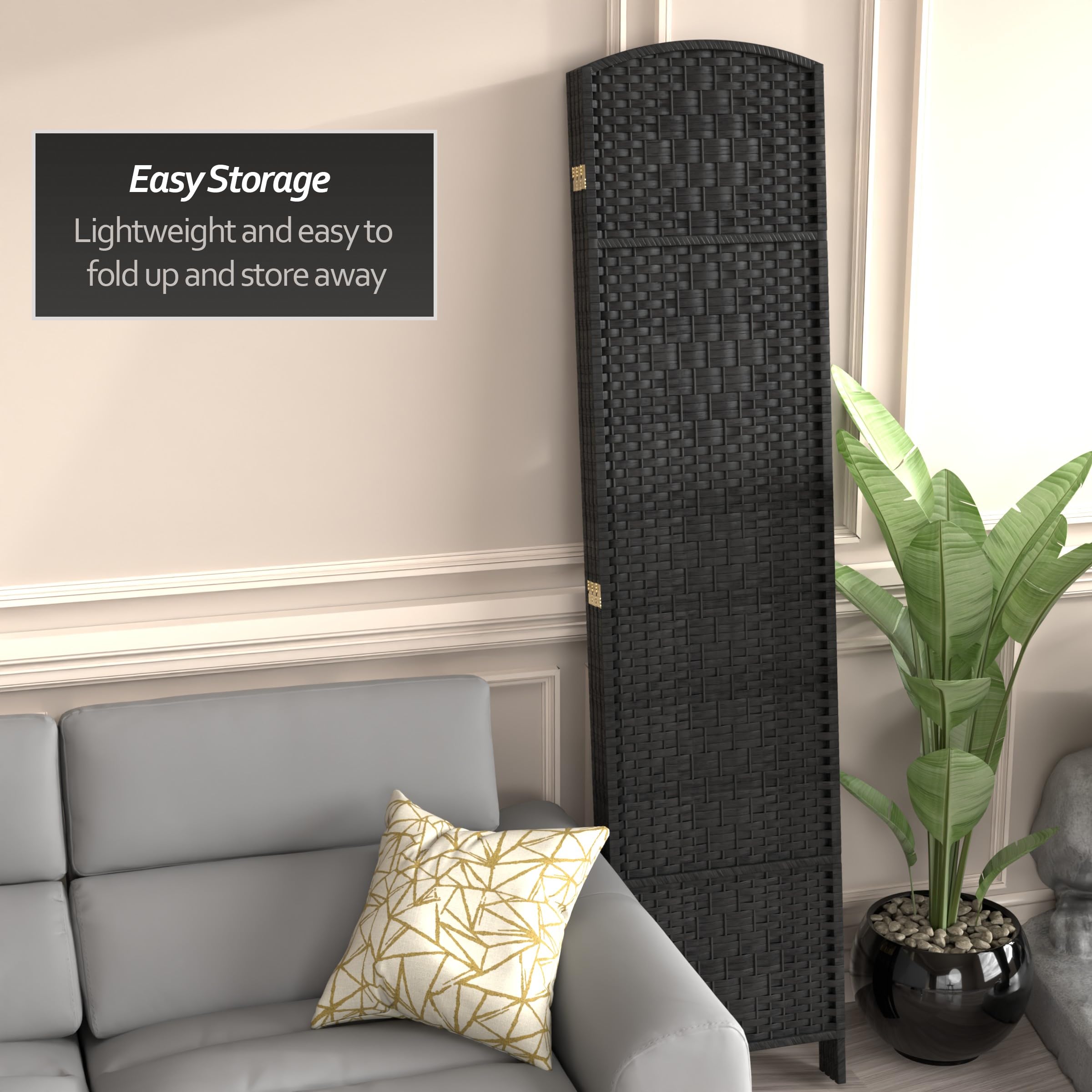 Red Lantern FB-7OPDM-BLK-4P Black 4-Panel Room Divider Screen - Perfect for Home Office, Living Room, and Bedroom Privacy Partition