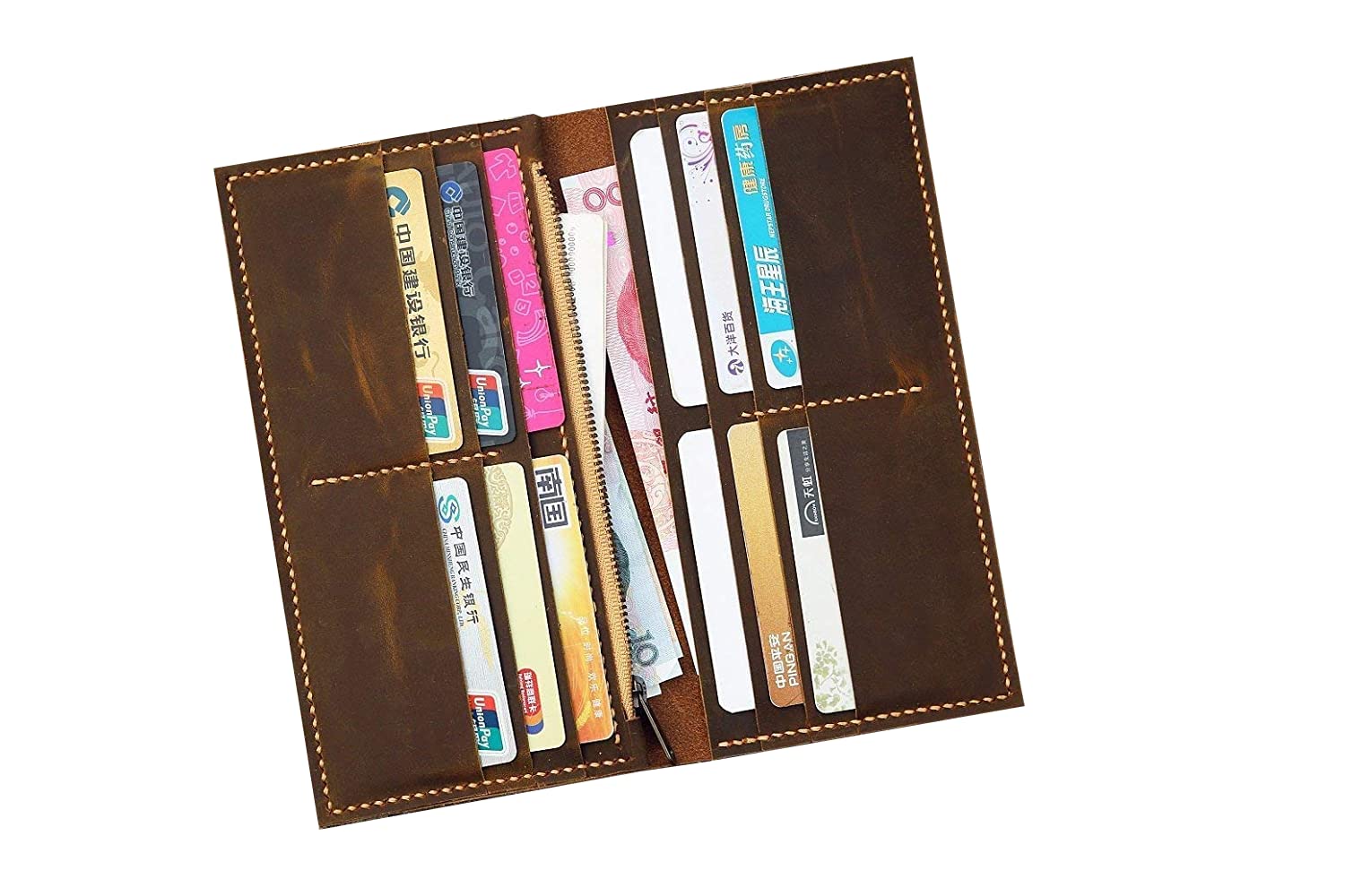 Distressed Leather Men's Long Bifold Wallet - Slim Vertical RFID Blocking Personalized Card Holder for Travel & Everyday Use (W005LZM) - Perfect for Business, Gifts & Minimalist Lifestyle