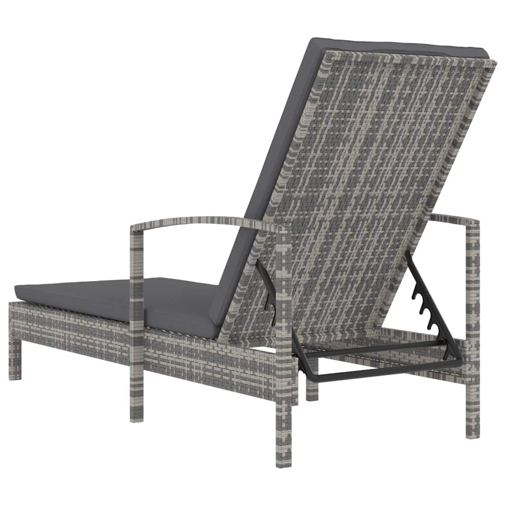 Adjustable Outdoor Chaise Lounge Chair - Poly Rattan Patio Sun Lounger with Armrests & Cushion for Beach, Pool, Backyard - Grey | Perfect for Relaxing by the Poolside or Sunbathing in Your Garden