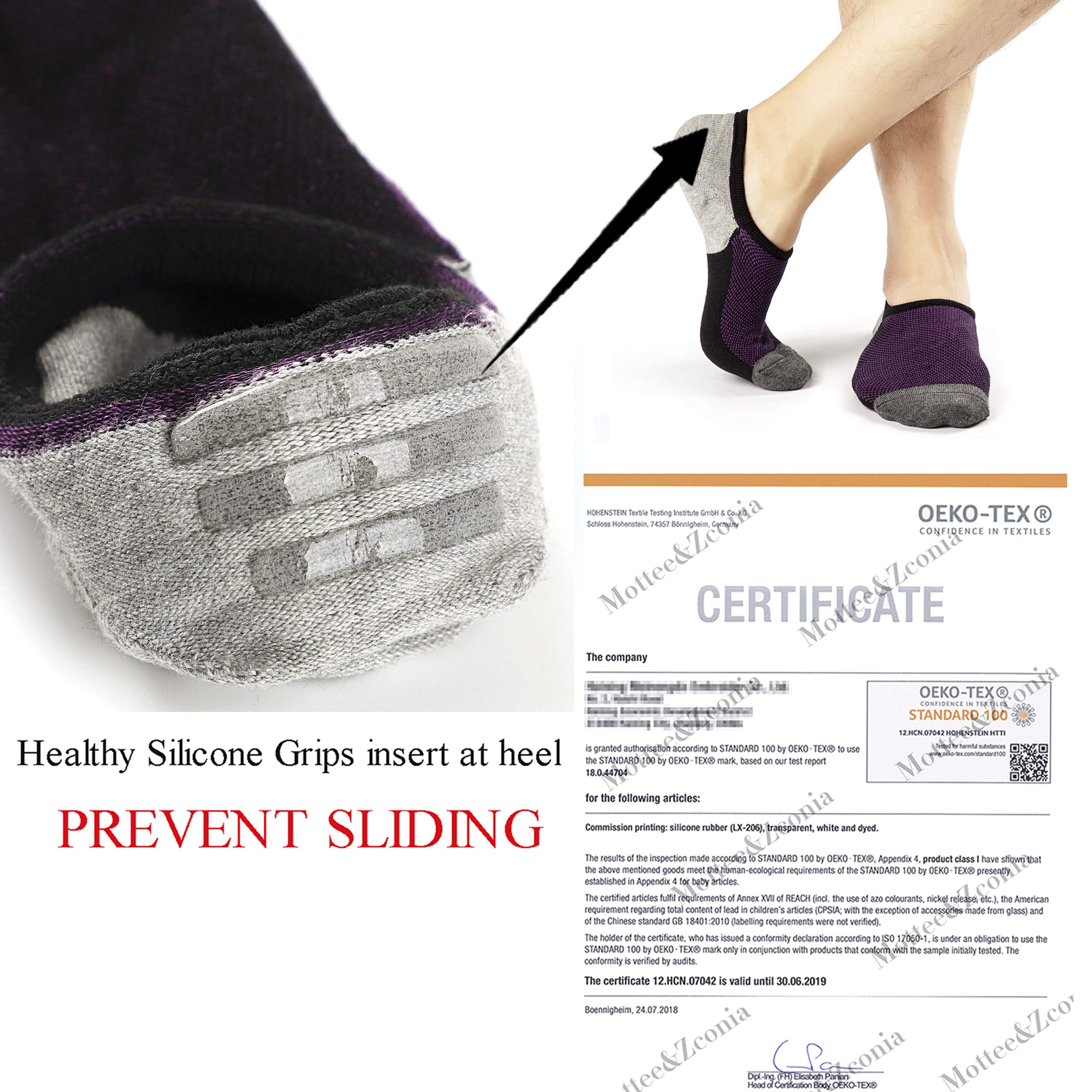 Mottee&Zconia Men's No Show Low Cut Ankle Socks (6 Pack - Black & Purple) Size 8-11 - Breathable Invisible Socks for Sneakers, Loafers & Casual Shoes