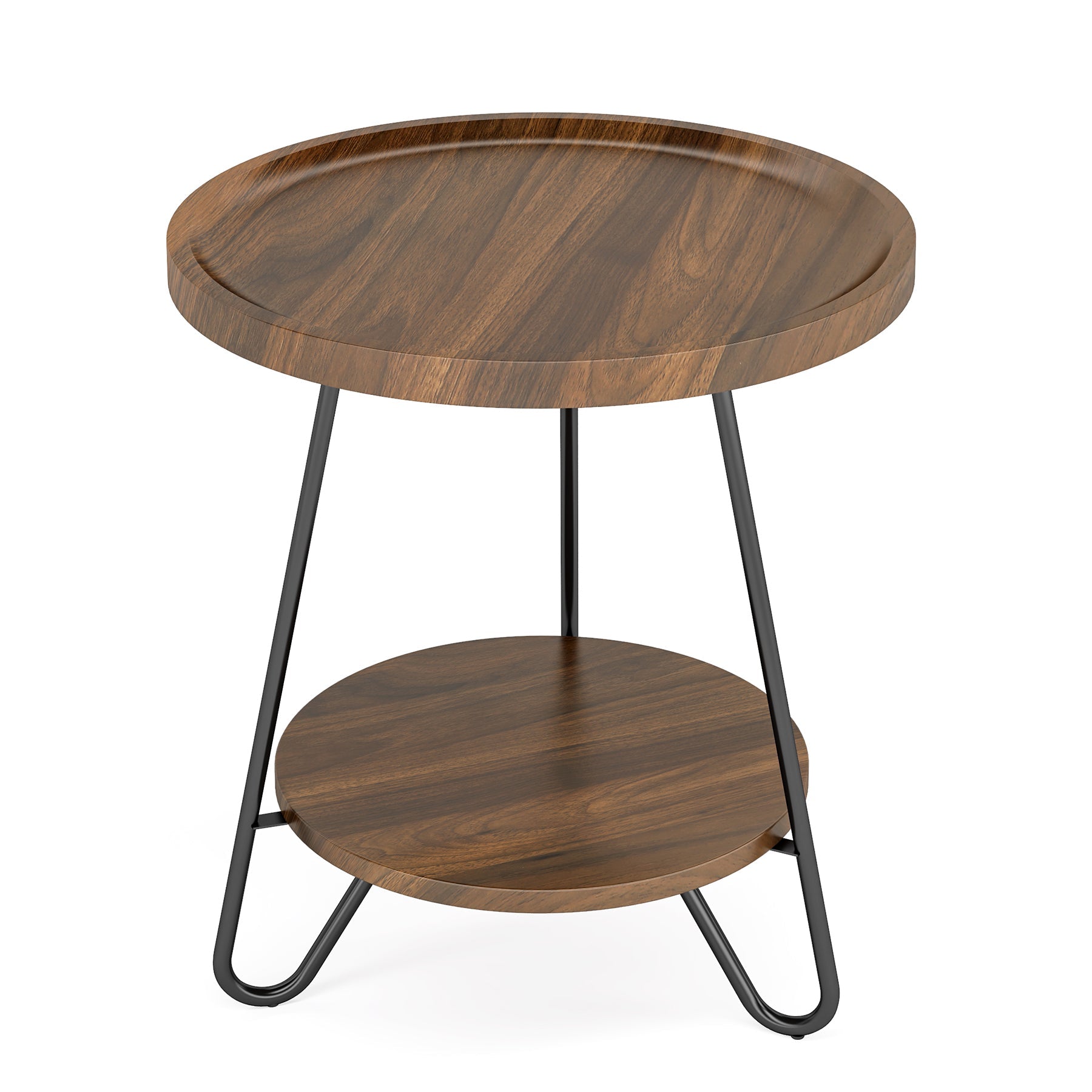 Round End Table with Metal Legs - 2 Tier Side Table for Living Room, Bedroom & Office - Modern Accent Table for Small Spaces & Home Decor