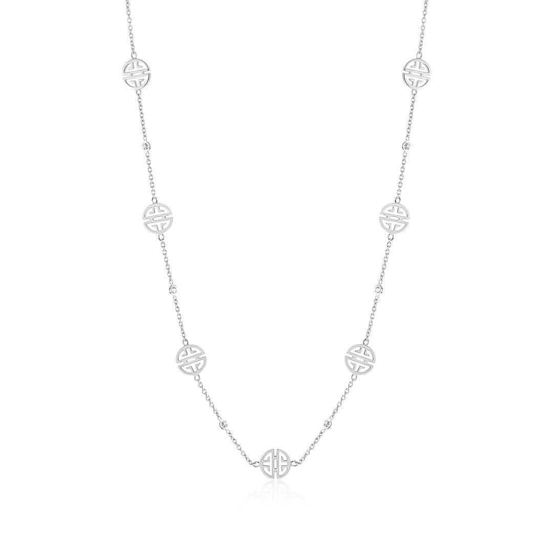 Elegant Silver Shou & White Sapphire Pendant Necklace for Women - Perfect for Weddings, Anniversaries, and Special Occasions