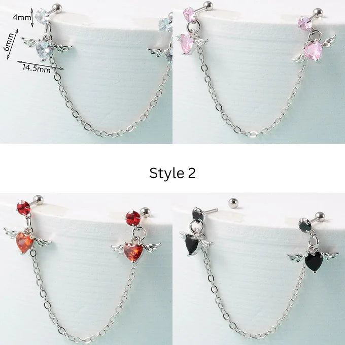 20G Surgical Steel Cartilage Chain Studs Double Piercing Earrings | DL044 | Perfect for Helix, Tragus & Conch Piercings