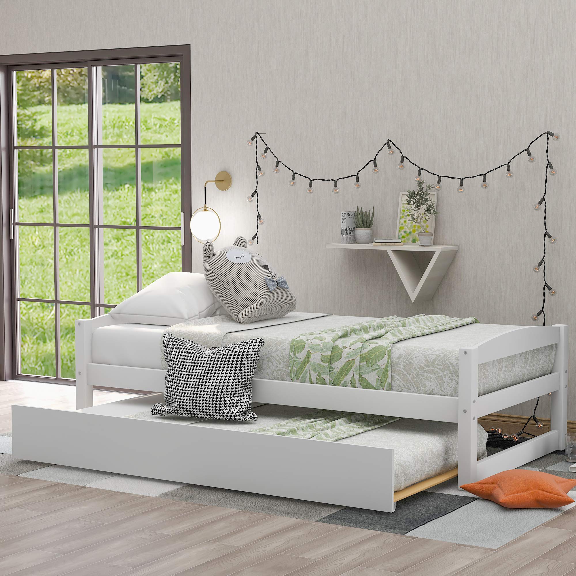 KLMM Twin Platform Bed with Trundle - Solid Wood Daybed & Captain's Bed for Bedroom or Living Room - White Wooden Slat Support - Perfect for Guest Rooms, Small Spaces & Multi-Functional Furniture Needs