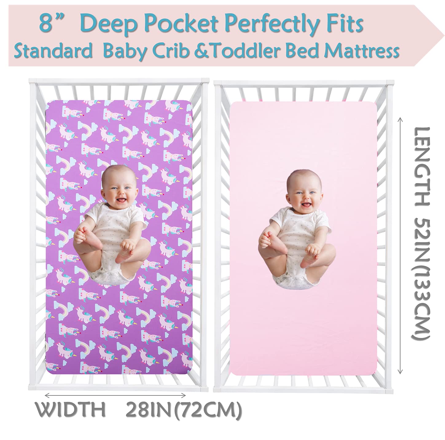 **Soft Unicorn Crib Sheets for Girls - 2 Pack Toddler Bedding Set with Rainbow Design, Purple Microfiber Baby Bed Sheets (28x52 Inches) - Perfect for Nursery, Daycare & Gift Ideas**