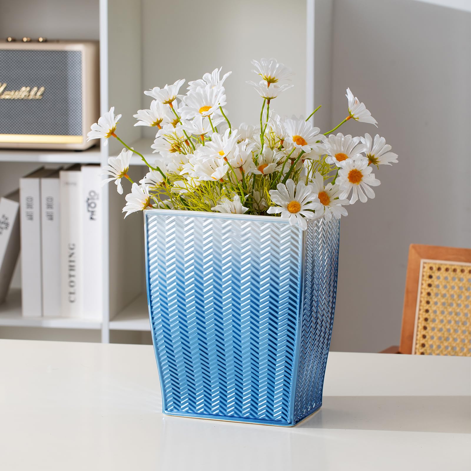 5L Small Blue Trash Can - Stylish 1.32 Gallon Waste Basket for Bathroom, Kitchen, Office & Bedroom | Space-Saving Garbage Bin for Home Decor & Organization