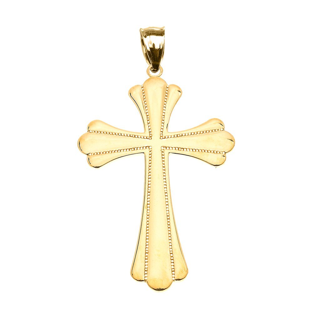 14K Yellow Gold High Polish Milgrain Cross Pendant - Religious Jewelry for Women & Men - Perfect for Baptism, First Communion, Confirmation & Everyday Faith Wear