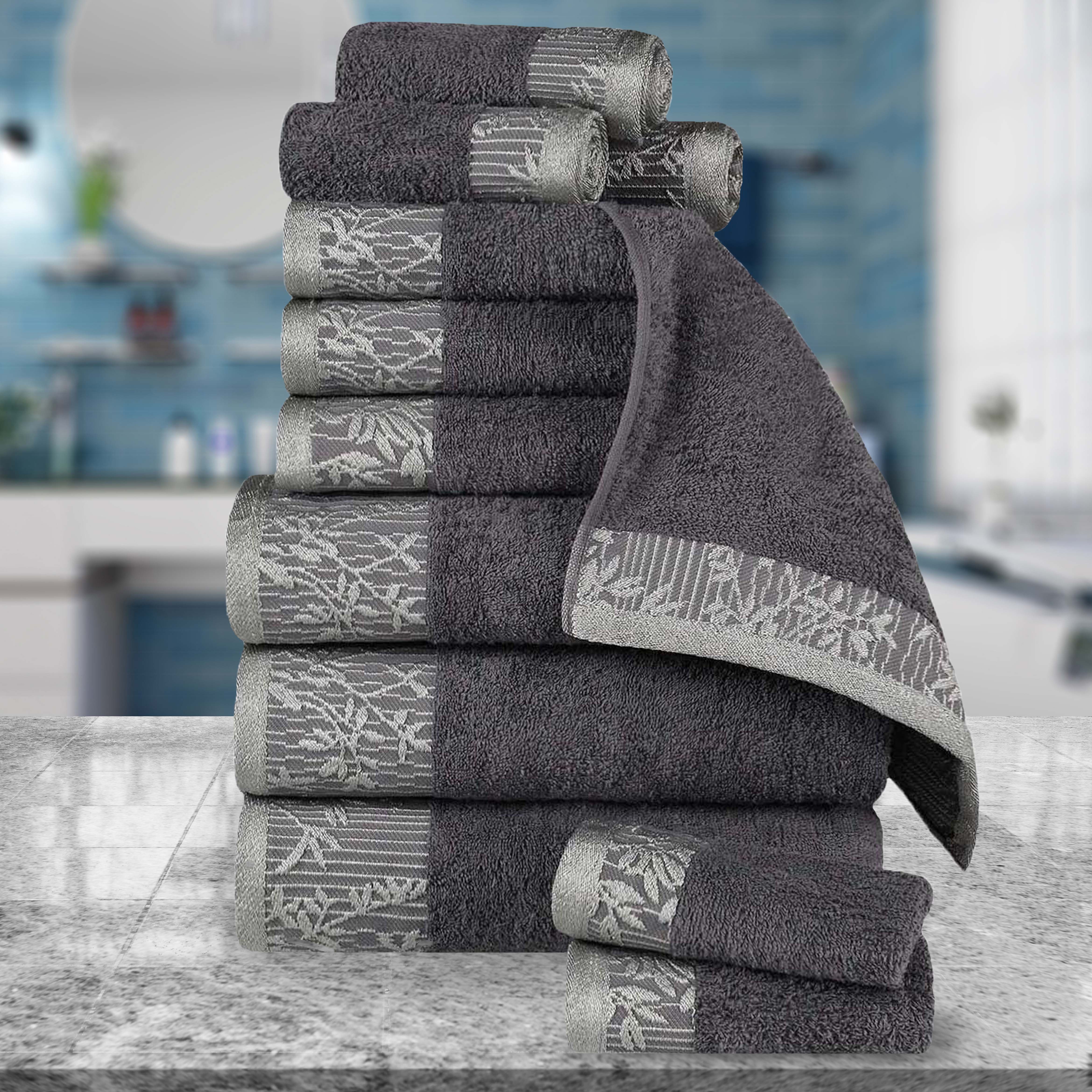 Wisteria Cotton Floral Embroidered Jacquard 12-Piece Luxury Bath Towel Set | Soft & Absorbent | Perfect for Bathroom, Spa & Guest Room Decor