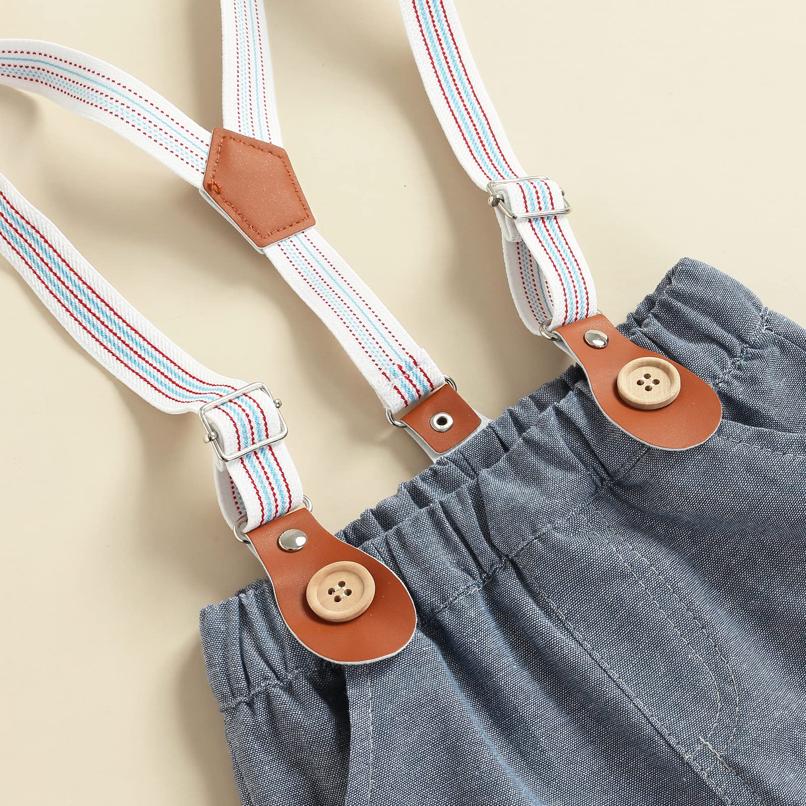Baby Boy Gentleman Outfit - Short Sleeve Bowtie Romper & Suspenders Shorts Set | Summer Casual Wear for Photoshoots, Parties & Special Occasions