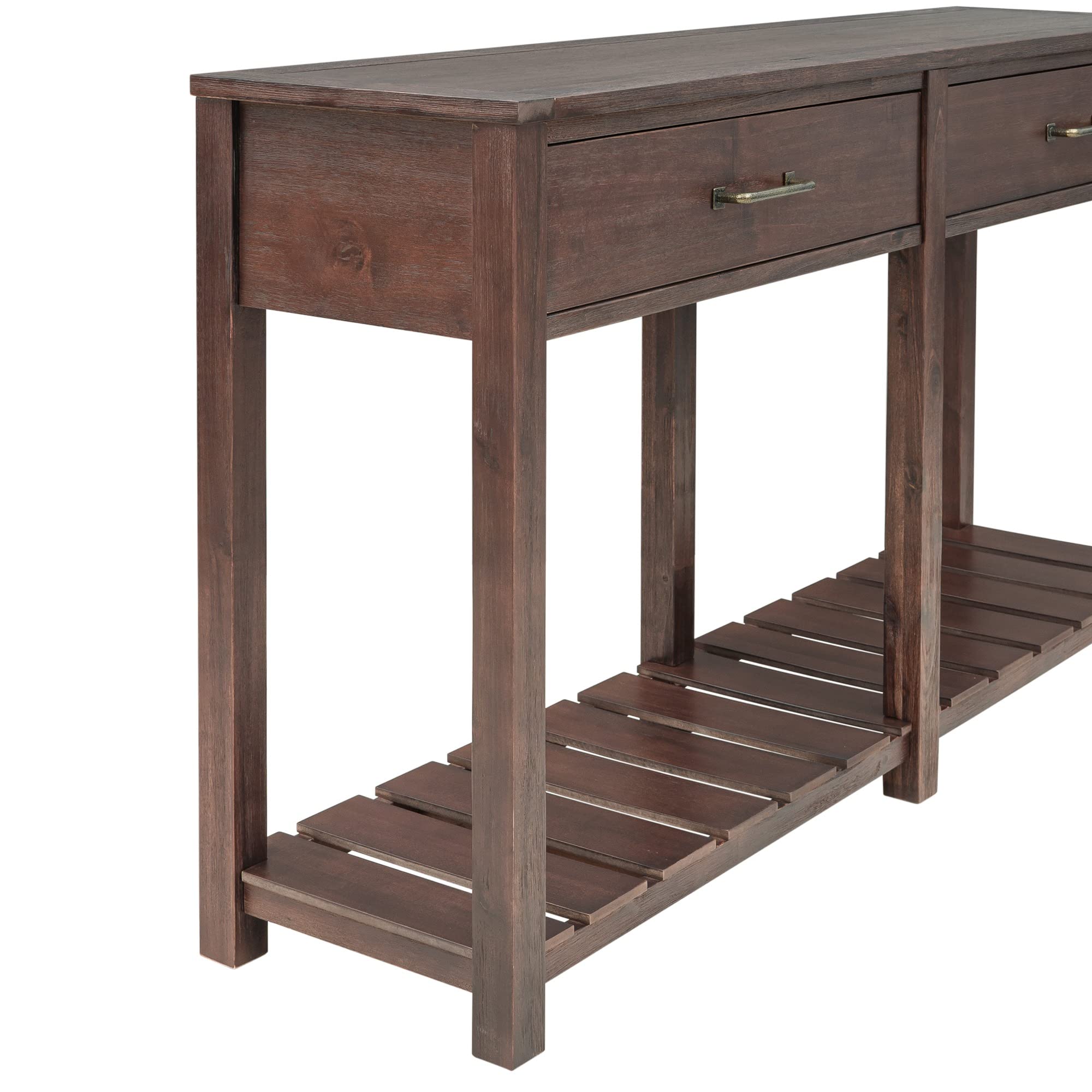 Solid Wood Console Table with 2 Drawers & Slatted Shelf - Entryway Sofa Table with Storage for Living Room, Hallway, Bedroom - Espresso Brown Finish for Home Decor & Organization