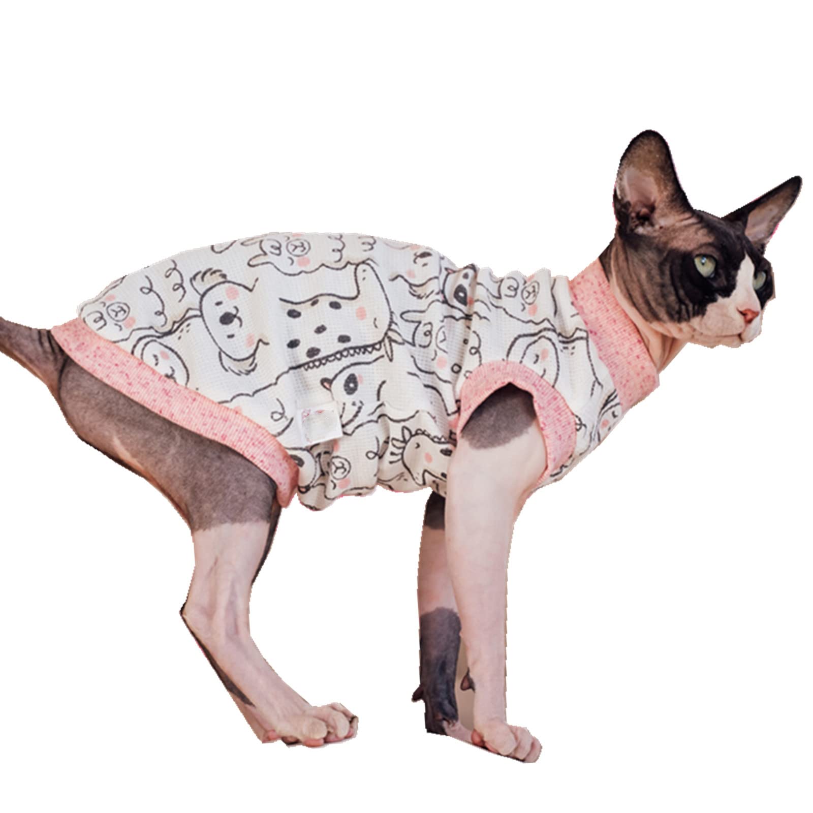 Sphynx Hairless Cat Summer Cotton T-Shirt - Round Neck Sleeveless Pet Vest for Cats & Small Dogs | Breathable Comfort Apparel for Indoor Play, Outdoor Adventures & Photo Shoots (X-Large, Sleeping Animals Design)