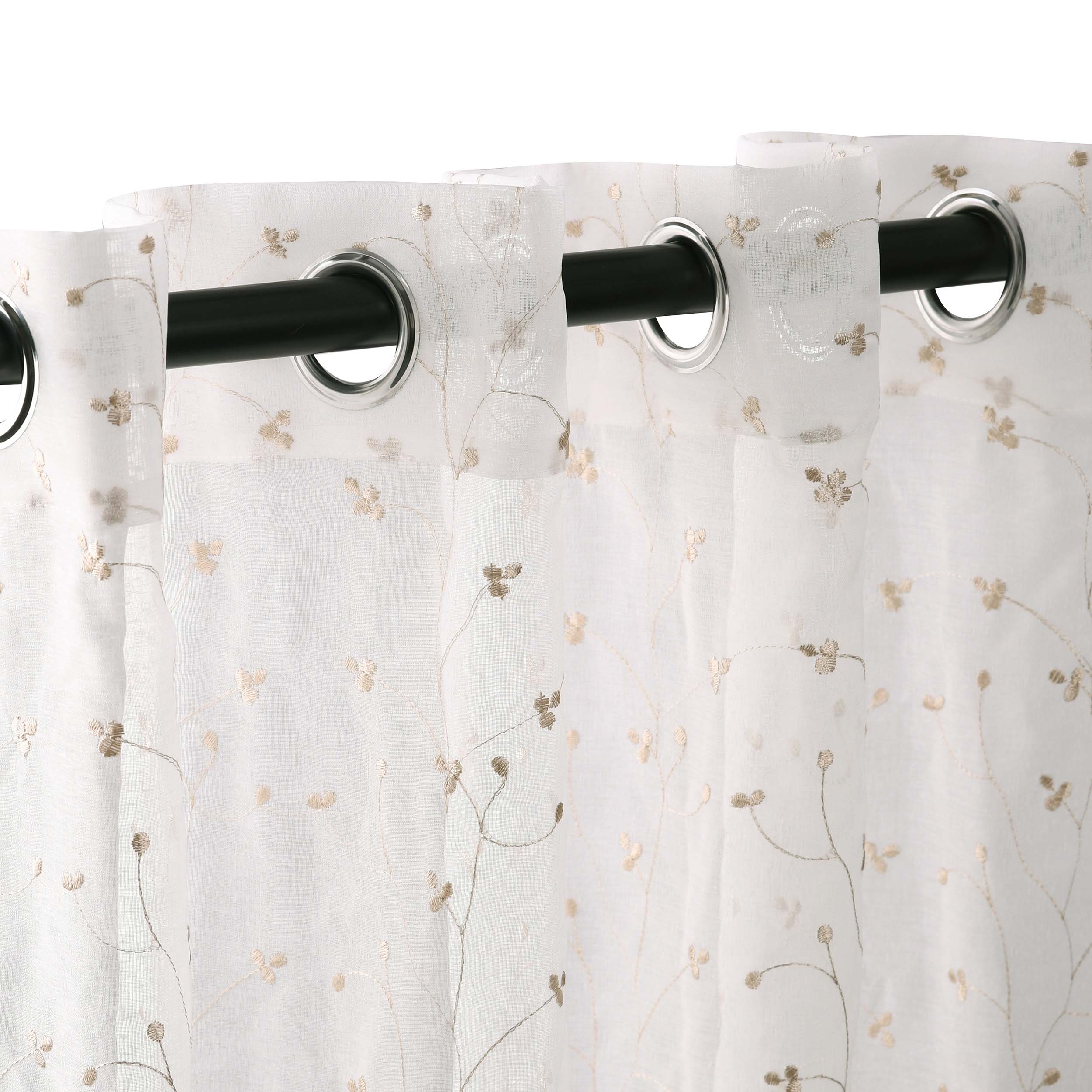 Embroidered Delicate Flower Sheer Grommet Curtain Panel Set - Elegant Window Treatment for Living Room & Bedroom
