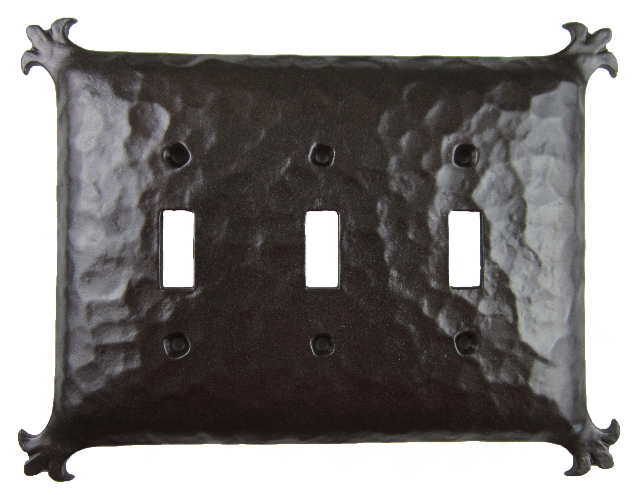 Spanish Revival Hammered Iron Triple Toggle Switch Plate Cover - EPH331 Bronze Finish | Vintage Style Electrical Outlet Cover for Home Decor, Living Room, Bedroom, Office