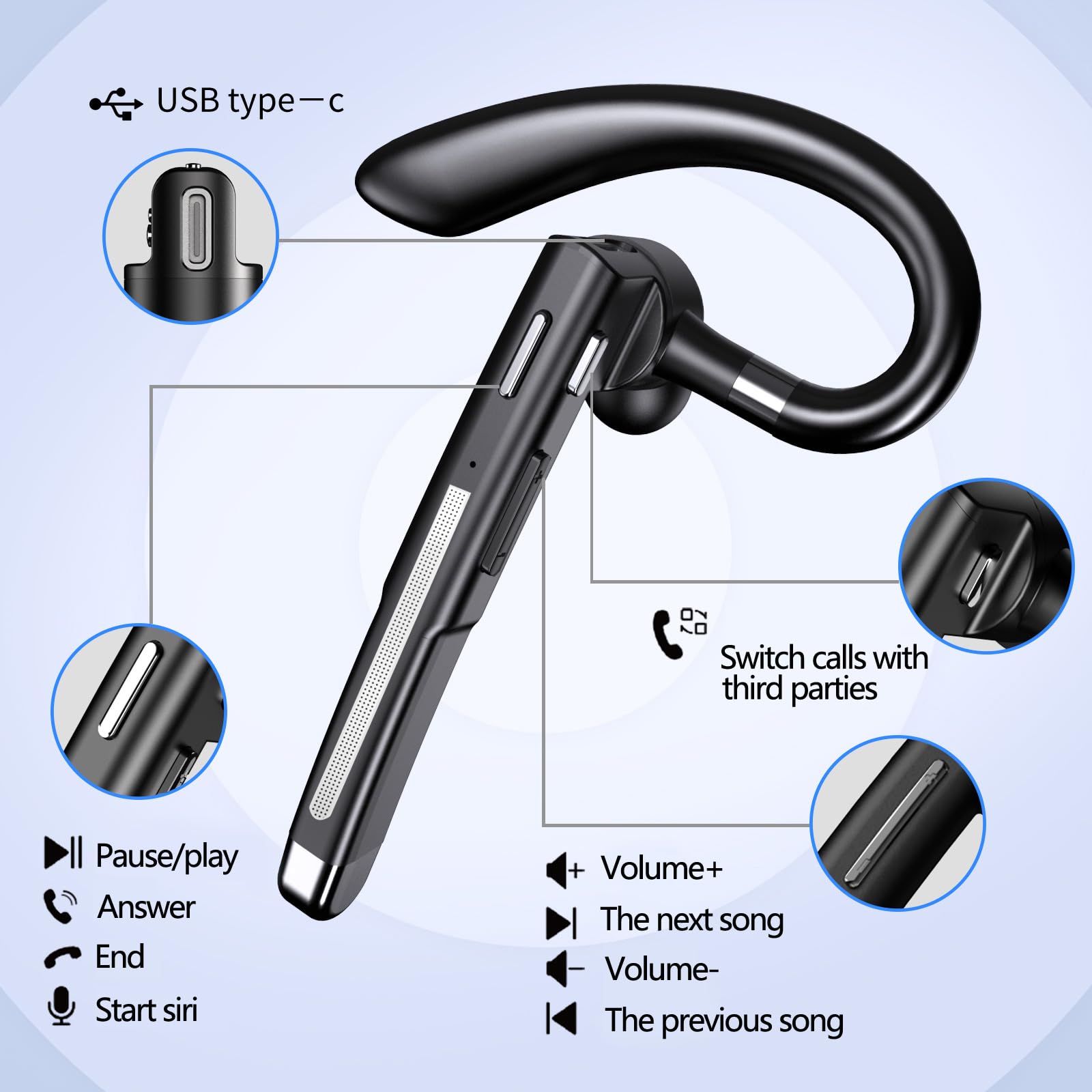 Wireless Bluetooth Headset with Noise Cancelling Mic - Hands-Free Trucker Headset for Office, Phone Calls & Driving - Compatible with iPhone & Android (Perfect for Business, Commuting & Remote Work)