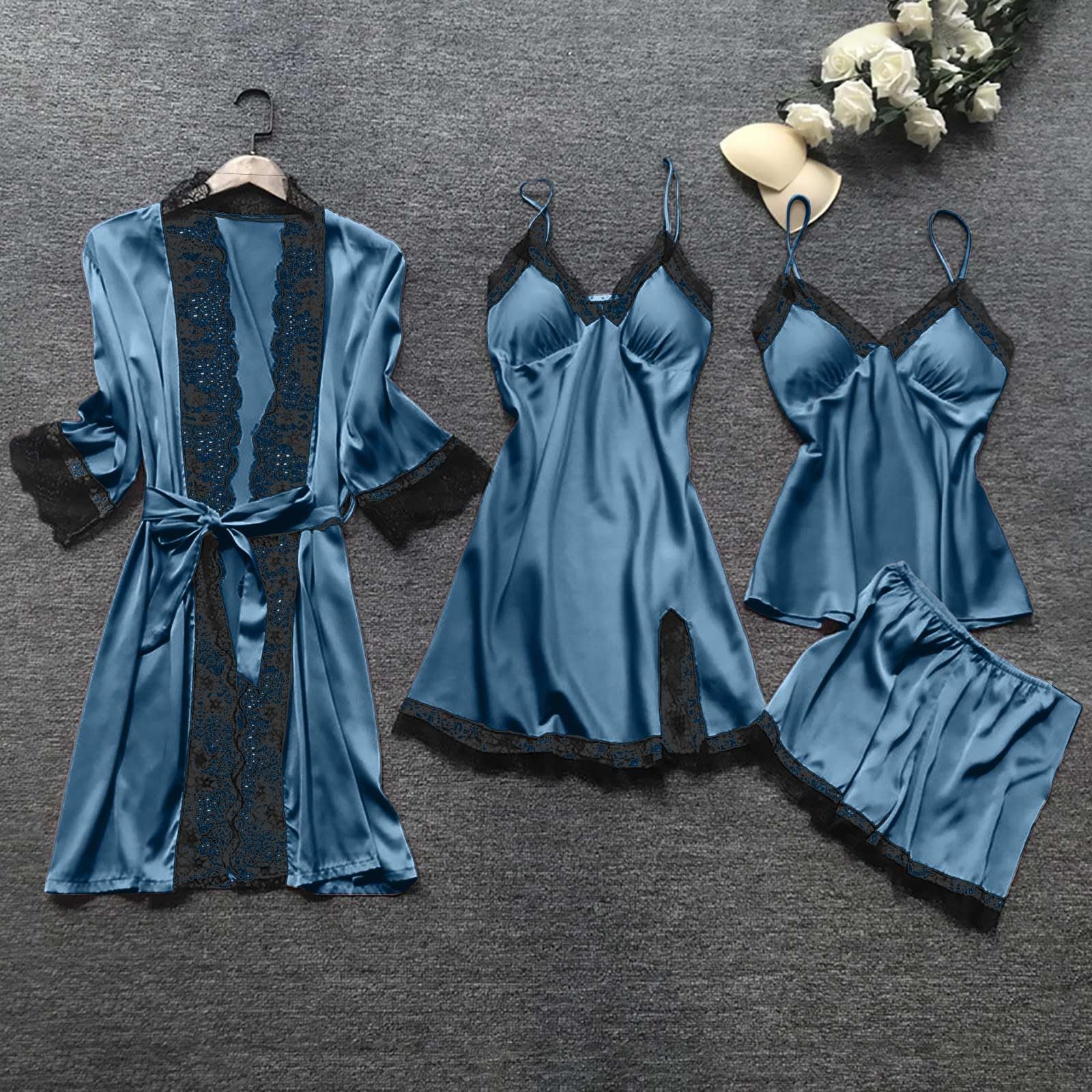 Women's Sexy Spaghetti Strap Lingerie Pajama Set with Loungewear Robe - Soft Sleepwear & Bathrobe for Bedroom, Boudoir & Spa Relaxation