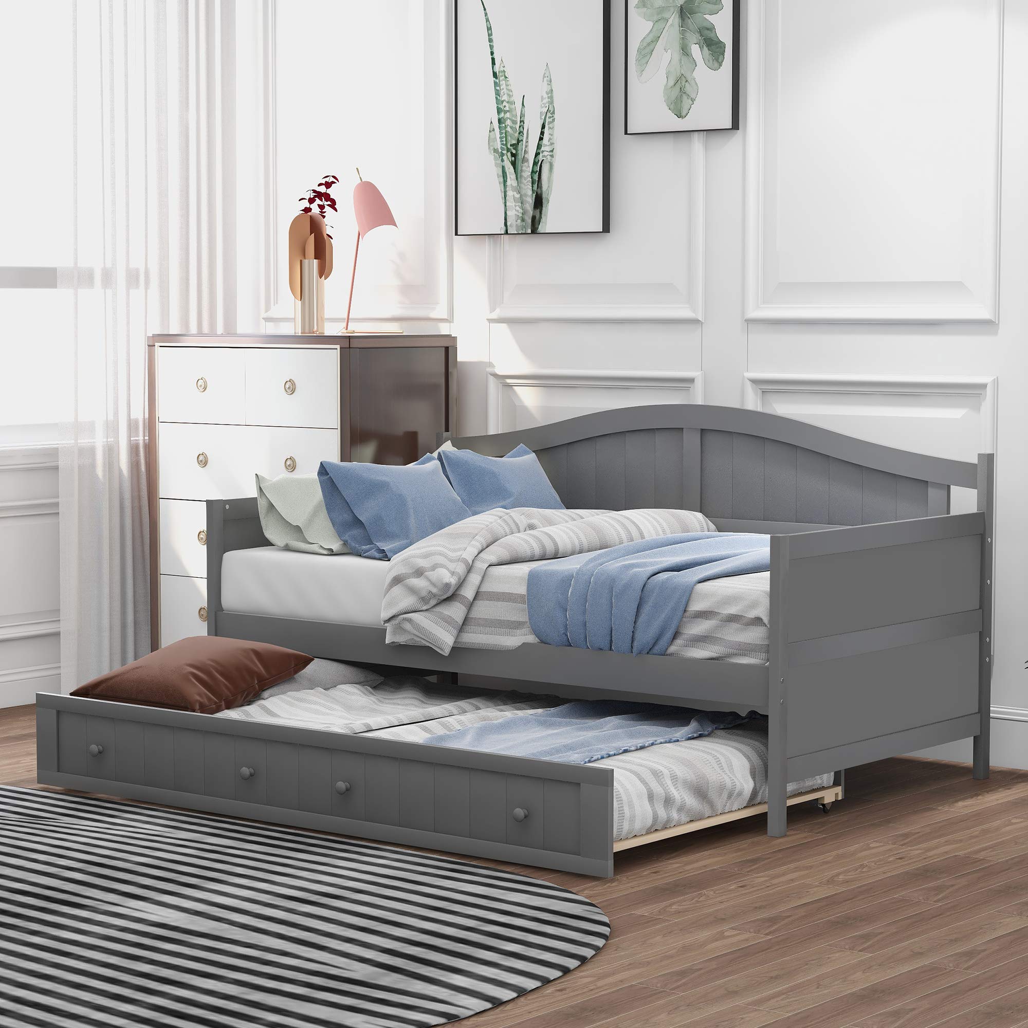 Polibi Twin Size Wooden Daybed with Trundle - Space-Saving Sofa Bed for Small Spaces & Guest Rooms