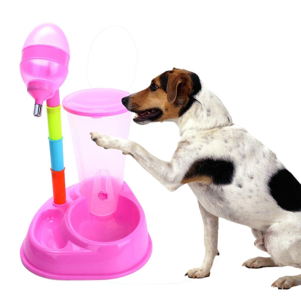 UJEAVETTE® Automatic Pet Water Dispenser for Cats & Dogs - 2L Pink Bowl with Food Stand - Perfect for Home, Office & Travel Use