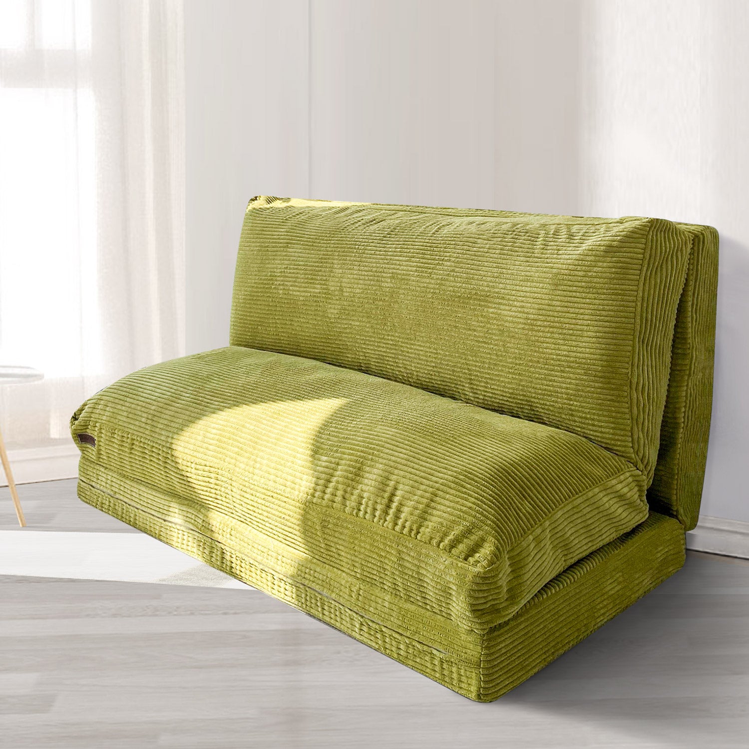 MAXYOYO Corduroy Bean Bag Sofa Bed - Washable Green Floor Couch for Living Room, Bedroom & Game Room - Comfortable Lounge Chair for Relaxing, Reading & Napping