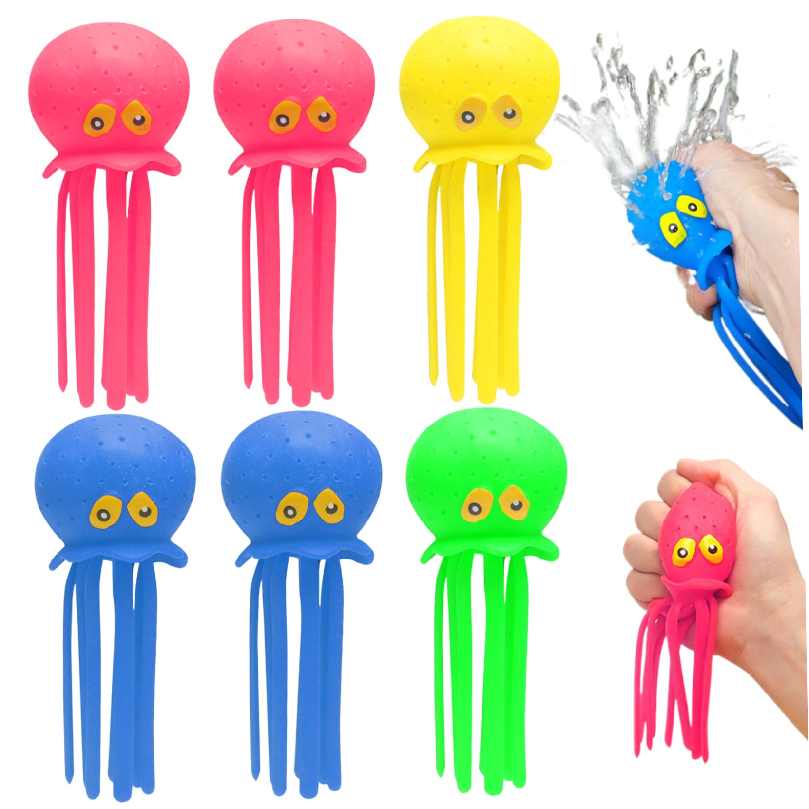 **6PCS Squeezable Soft Octopus Bath Toys for Kids - Cute Water Sensory Pool Toys with Multi-Holes, Stress Relief & Fun Toddler Toys (6.3x2.6 Inches) - Perfect for Bathtime, Pool Play & Sensory Development (Ages 3+)**