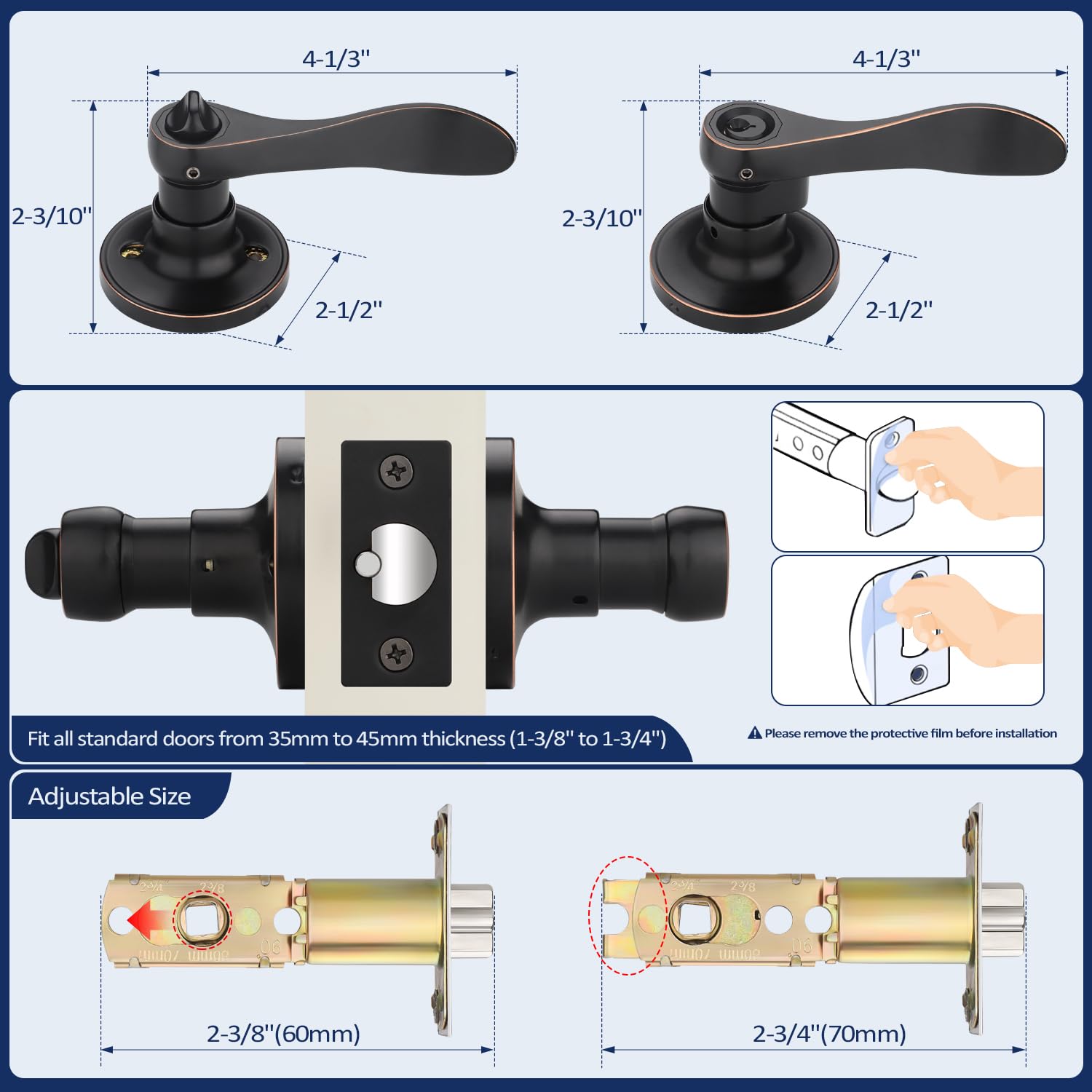 3 Pack Keyed Alike Entry Door Handles - Oil Rubbed Bronze Interior Door Knobs for Bedroom, Bathroom & Home Security - Universal Handing Lever Set (Perfect for Apartments, Offices & Residential Doors)