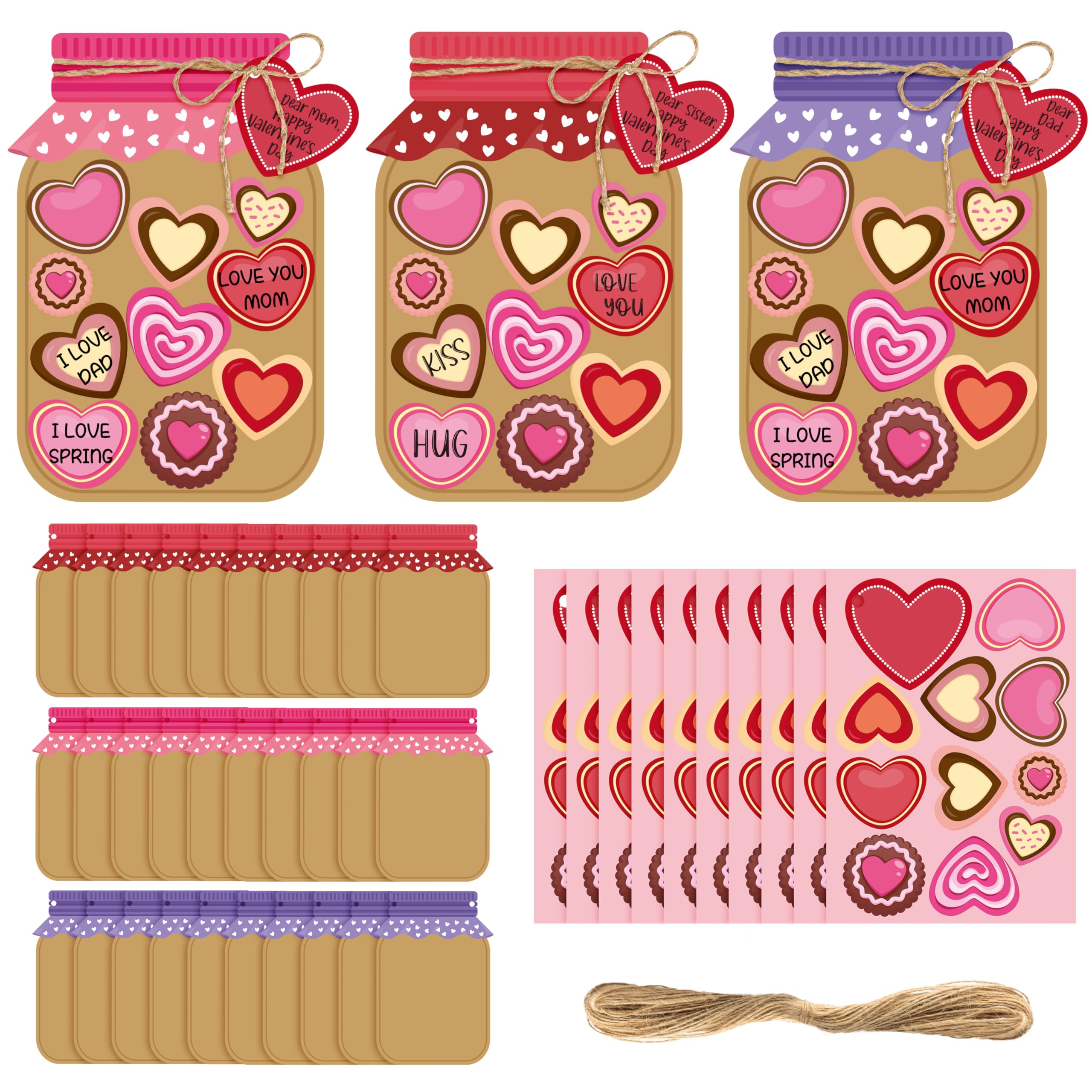 WATINC DIY Valentine's Day Candy Jar Craft Kit - 30PCS Heart-Shaped Candy Jar Making Supplies for Kids, Home, School & Classroom Activities | Perfect for Valentine Gifts, Party Decor & Creative Fun