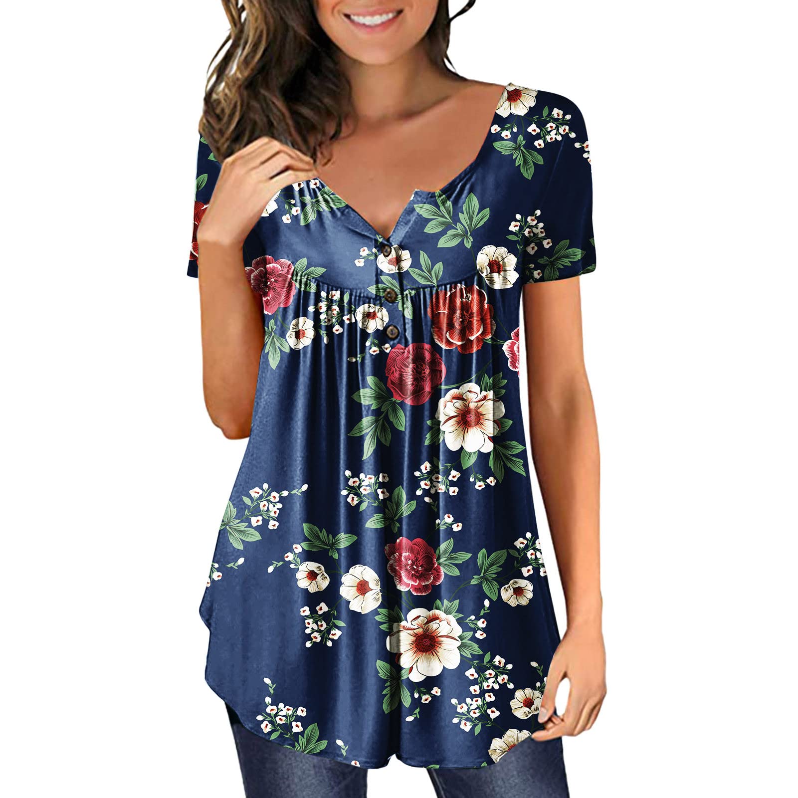 Trendy Floral V-Neck T-Shirts for Women - Summer Casual & Dressy Tees for Outfits