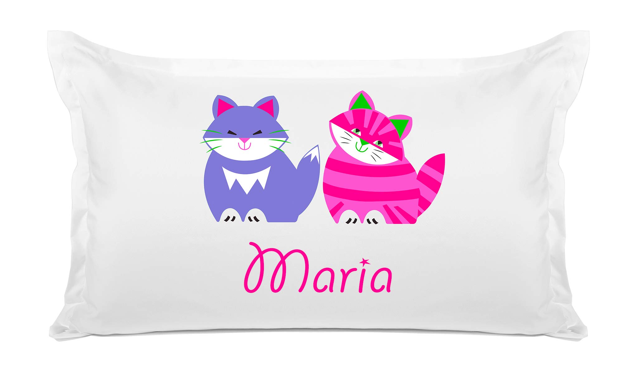 Personalized Pink & Purple Cat Kids Pillowcase - Hypoallergenic, Breathable, Anti-Wrinkle Standard Queen Size (20x30) - Perfect for Bedroom, Nursery, Sleepovers & Travel Gifts