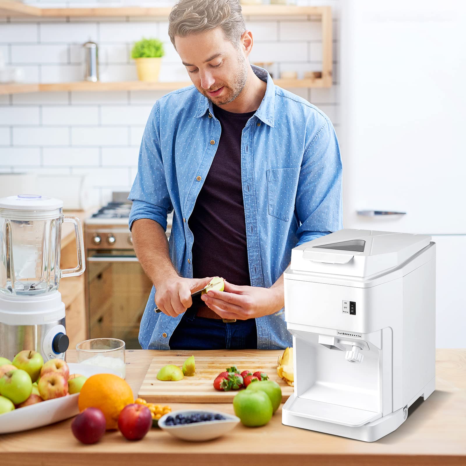 Electric Ice Crusher Shaver Machine - 460W Adjustable Snow Cone Maker with 265LBS/H Capacity - Commercial & Home Use for Cocktails, Slushies, and Desserts - White (Perfect for Parties, Cafes, and Restaurants)