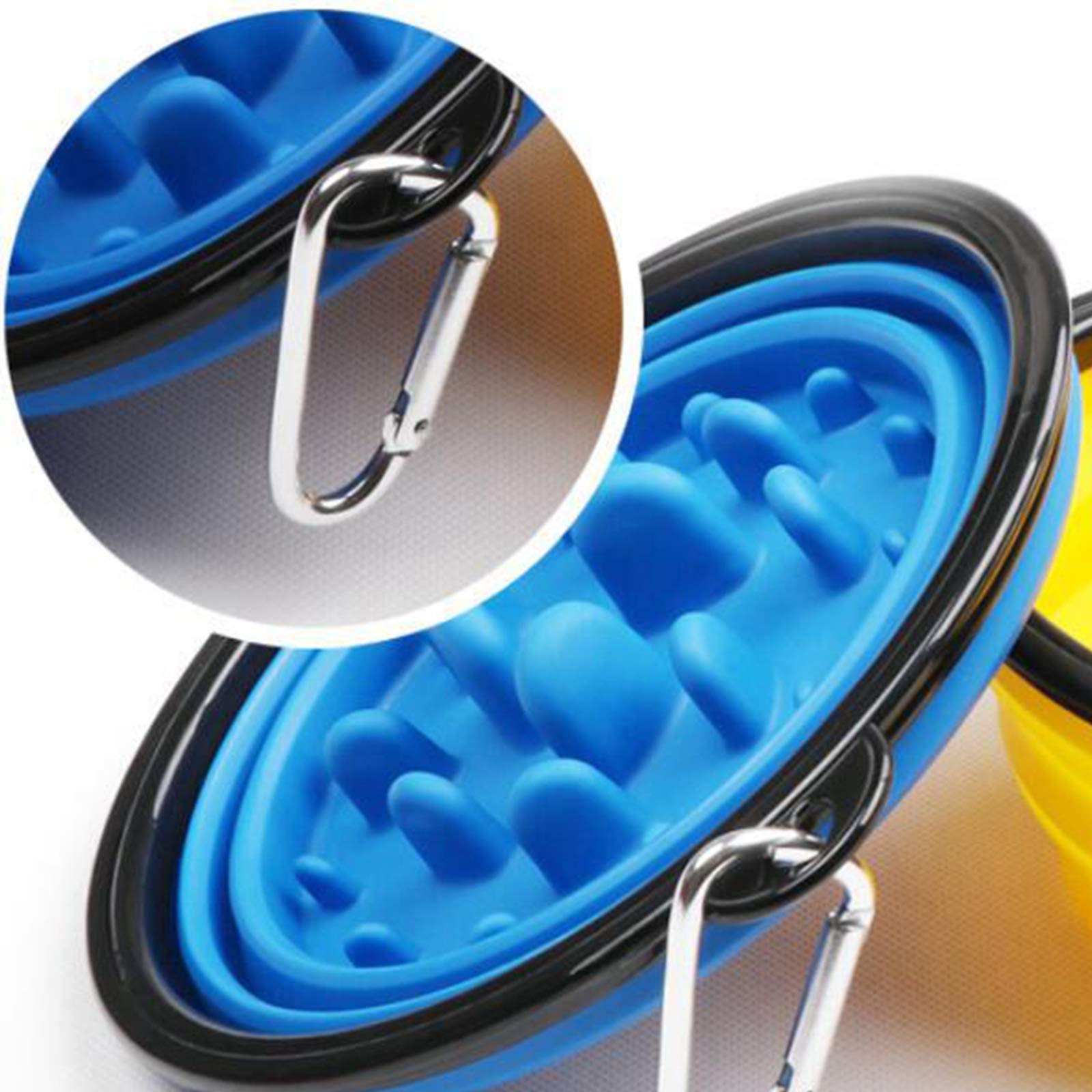SECRET DESIRE Slow Feeder Dog Bowl - Collapsible Pet Food & Water Dish for Cats & Dogs - Non-Slip Design for Messy Eaters - Perfect for Travel, Camping & Home Use (Blue)