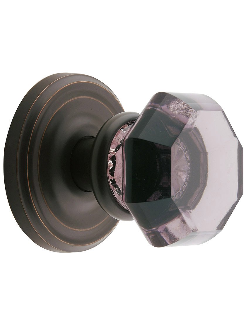 Vintage Rosette Door Knob Set with Amethyst Crystal - Oil Rubbed Bronze Privacy Door Handles for Bedroom, Bathroom & Interior Doors - Classic Hardware for Home Decor