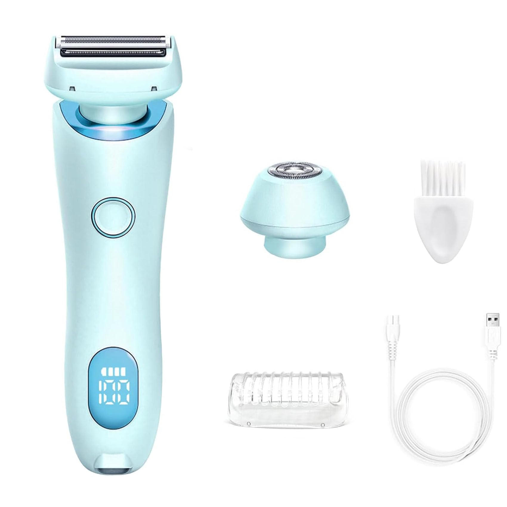 Razyo Smooth Shave Pro 2-in-1 Rechargeable Electric Razor for Women - Sensitive Skin Bikini Trimmer for Legs, Body, Underarms | Wet & Dry Use | Perfect for Travel, Gym & Quick Hair Removal (Blue)