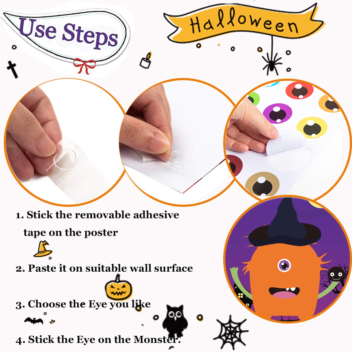 Funnlot Halloween Pin The Eye on The Monster Game - Fun Halloween Party Games for Kids & Family, Halloween Activities for Kids Party, Classroom & Trick or Treat Events